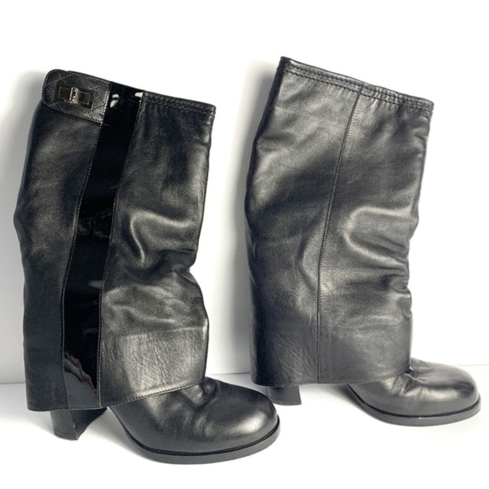 Chanel Women's Black Heeled Boots Size 35 1/2